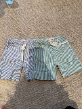 Pair of 2 Il Gufo Striped Drawstring Kids Shorts size 12 mths - Blue & Green